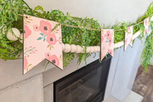 Load image into Gallery viewer, Pink Floral Wooden Pennant Garland