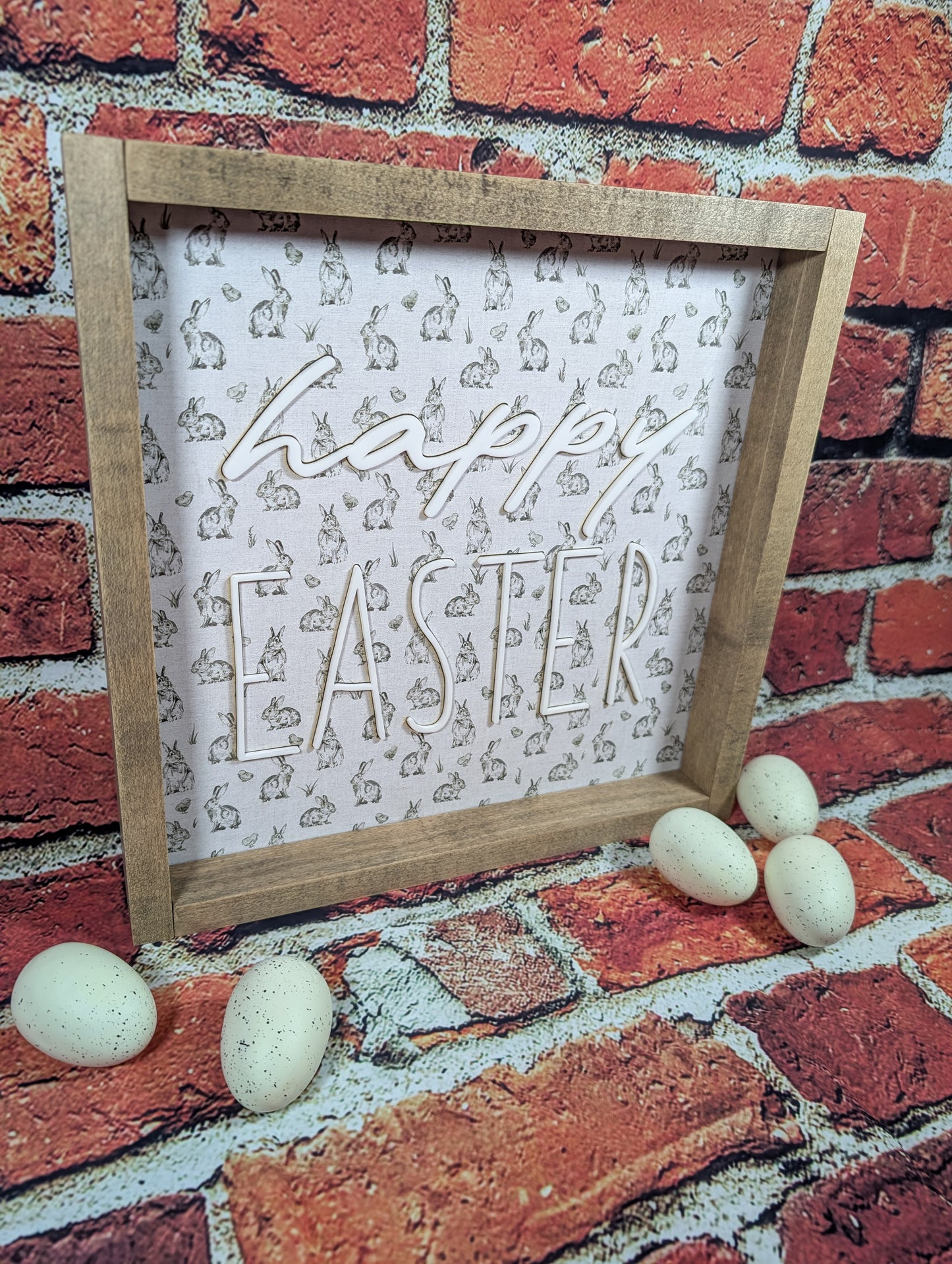 Happy Easter Acrylic Words Bunny Framed Easter Sign
