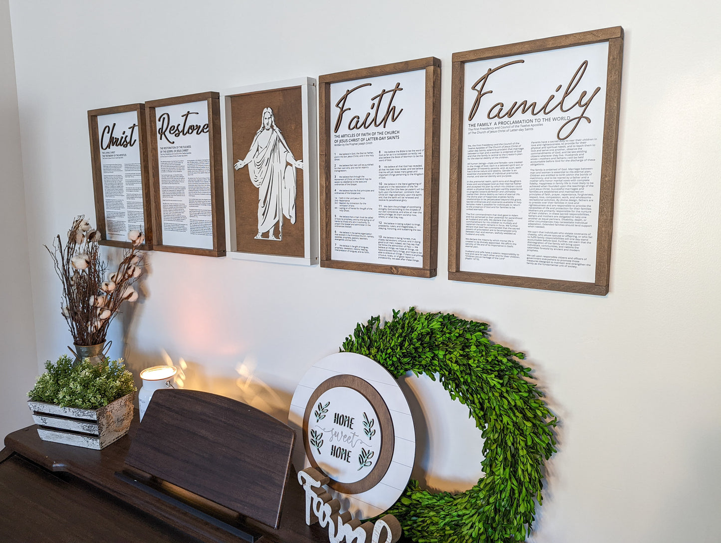 The Living Christ, The Family: A Proclamation to the World, The Articles of Faith, and The Restoration | LDS Proclamations Modern Wall Decor Signs