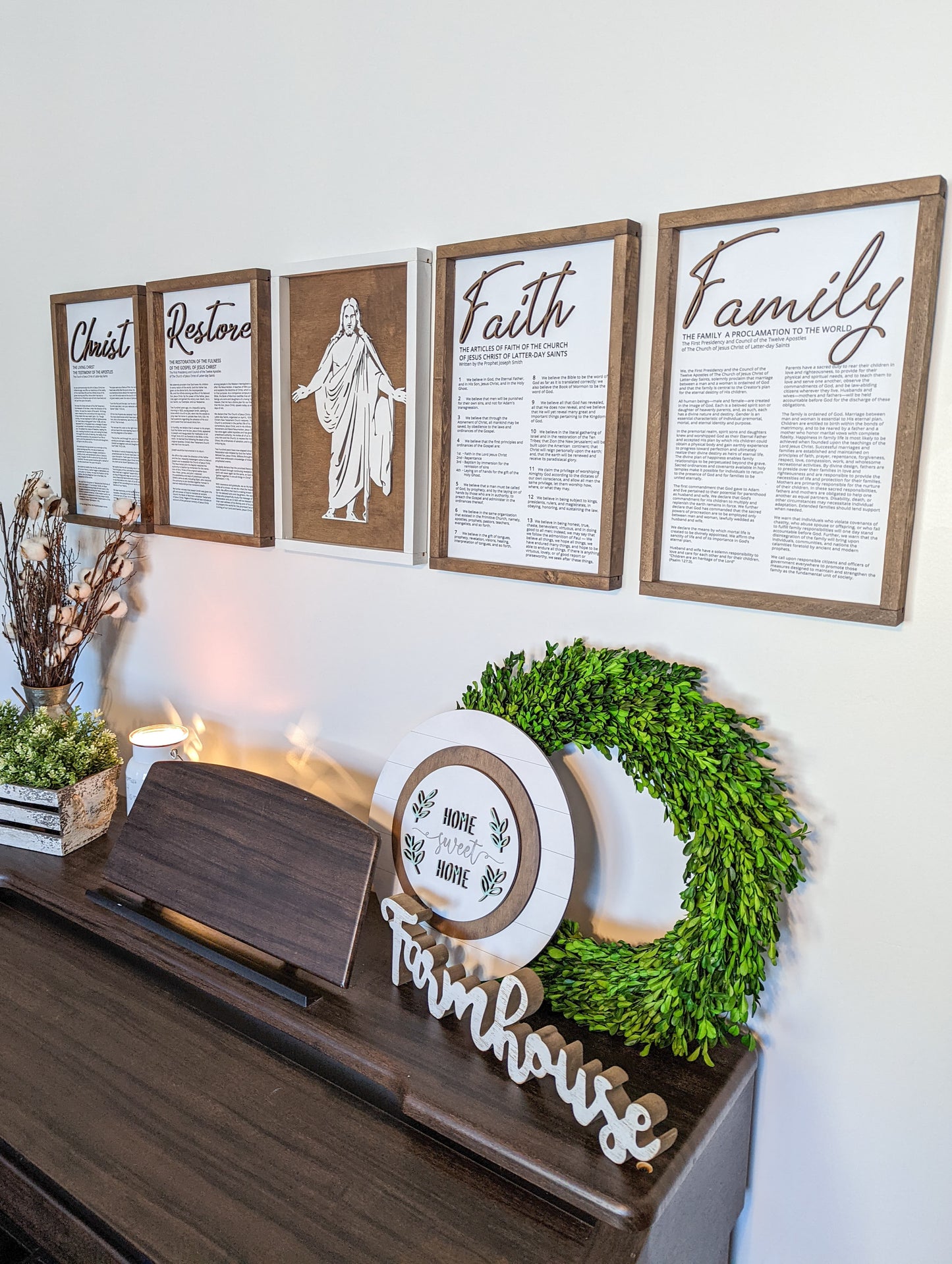 The Living Christ, The Family: A Proclamation to the World, The Articles of Faith, and The Restoration | LDS Proclamations Modern Wall Decor Signs