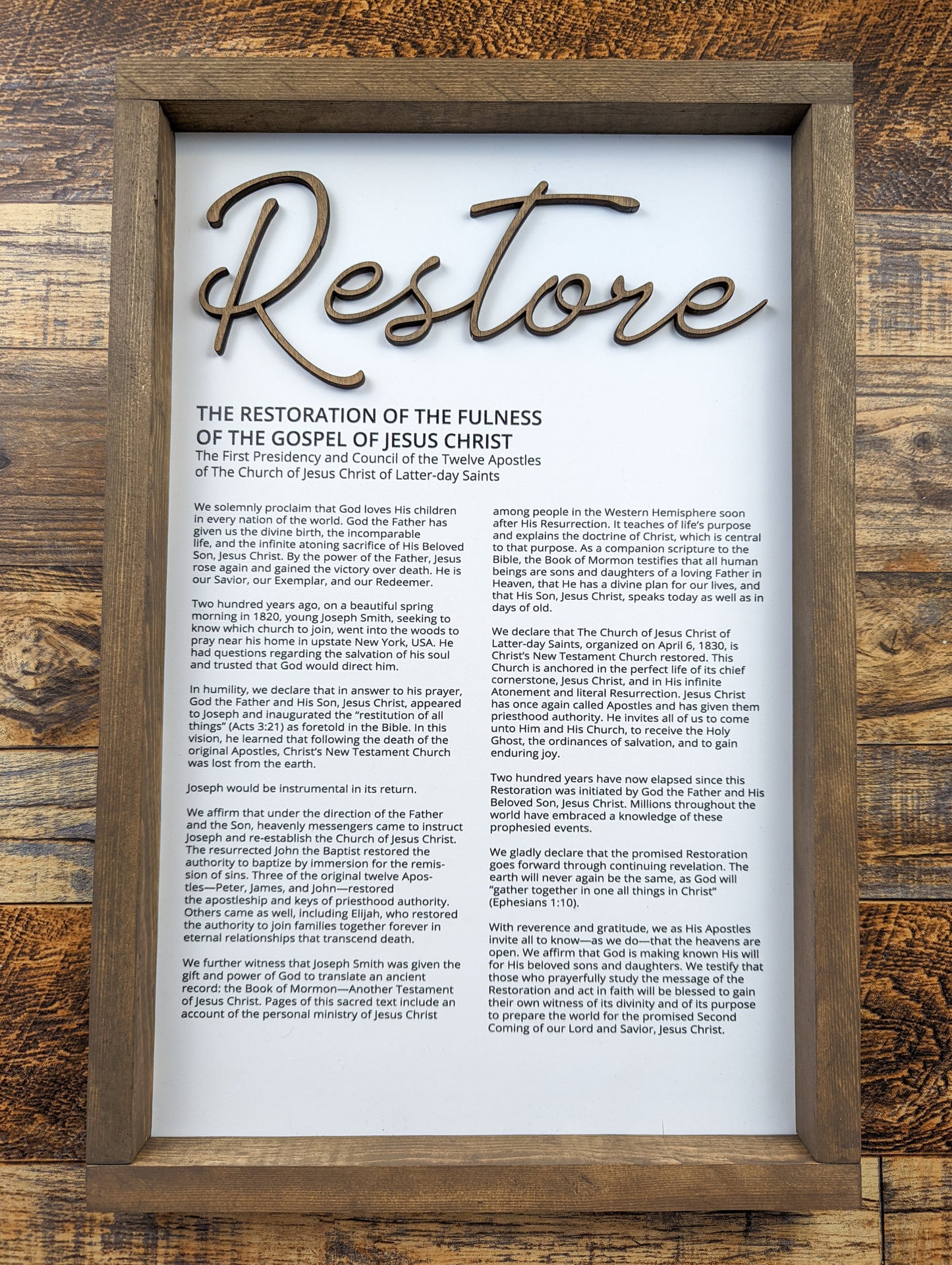 The Living Christ, The Family: A Proclamation to the World, The Articles of Faith, and The Restoration | LDS Proclamations Modern Wall Decor Signs