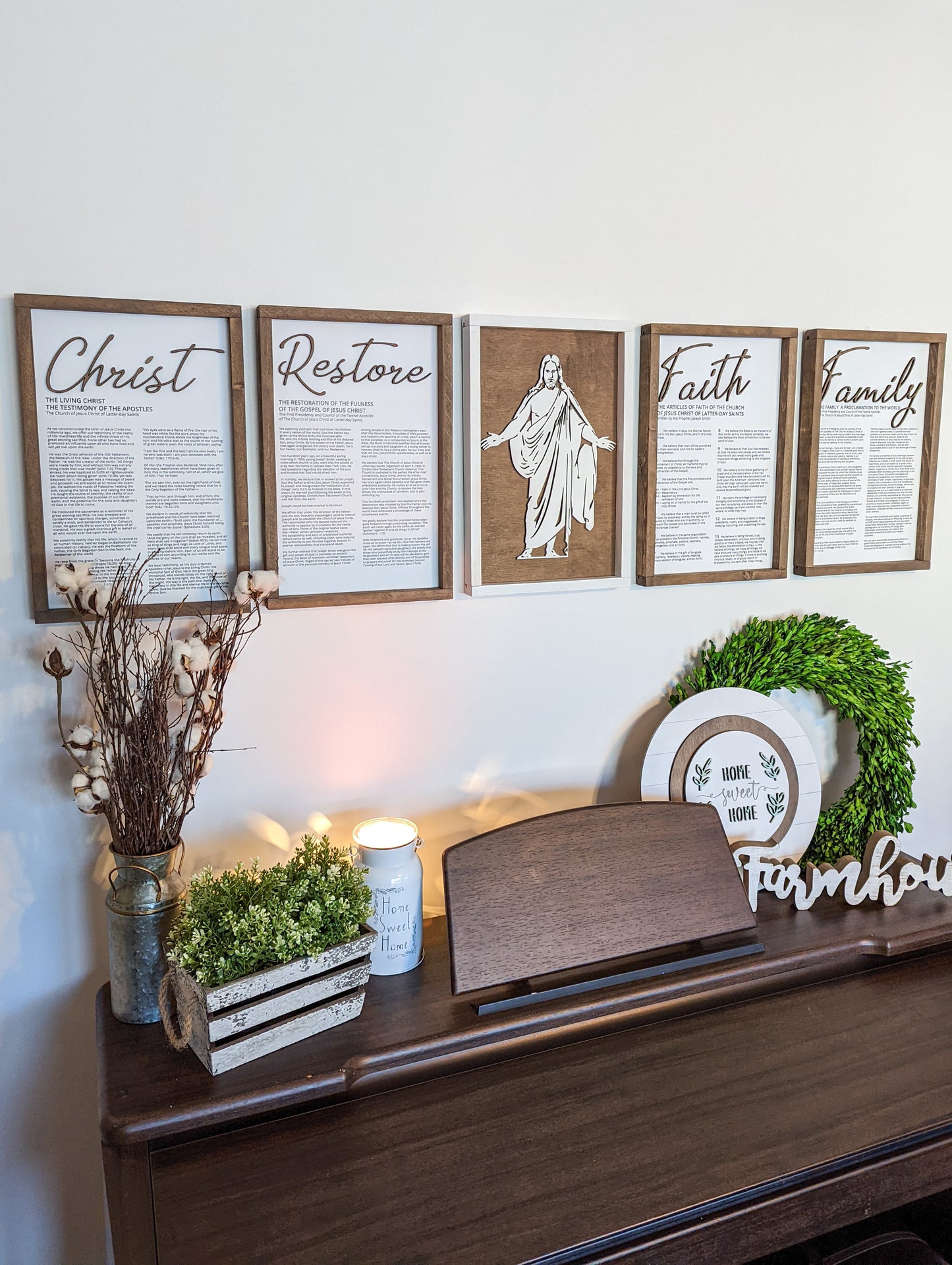 The Living Christ, The Family: A Proclamation to the World, The Articles of Faith, and The Restoration | LDS Proclamations Modern Wall Decor Signs