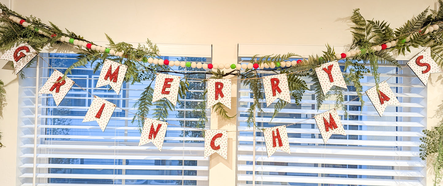 Merry Grinchmas Wooden Pennant Garland Laser Cut