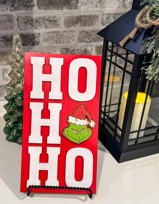 Ho Ho Ho Grinch Face Christmas Sign Handmade Laser Cut