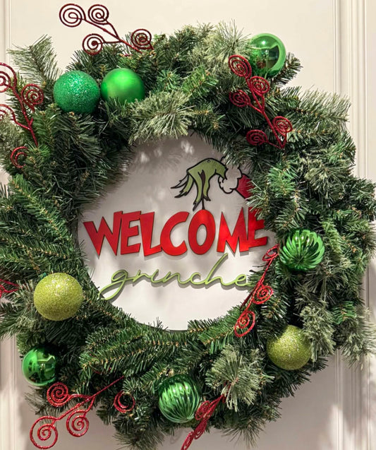 Welcome Grinches Wreath Sign