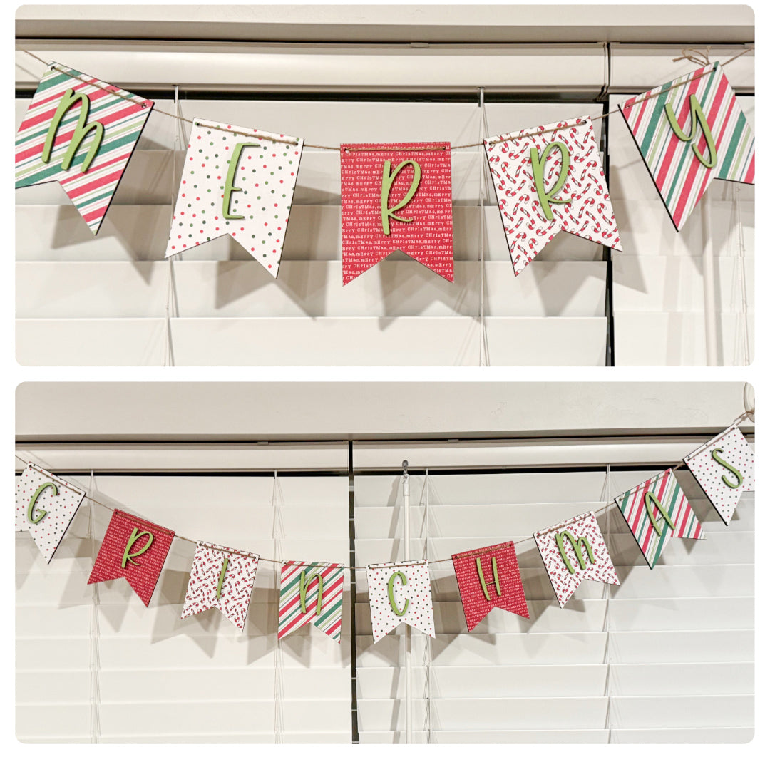 Merry Grinchmas Wooden Pennant Garland Laser Cut