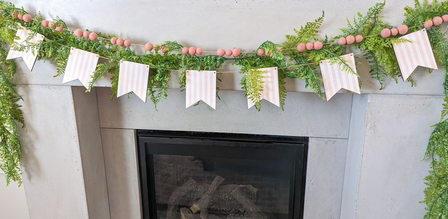 Pink Stripe Wooden Pennant Garland