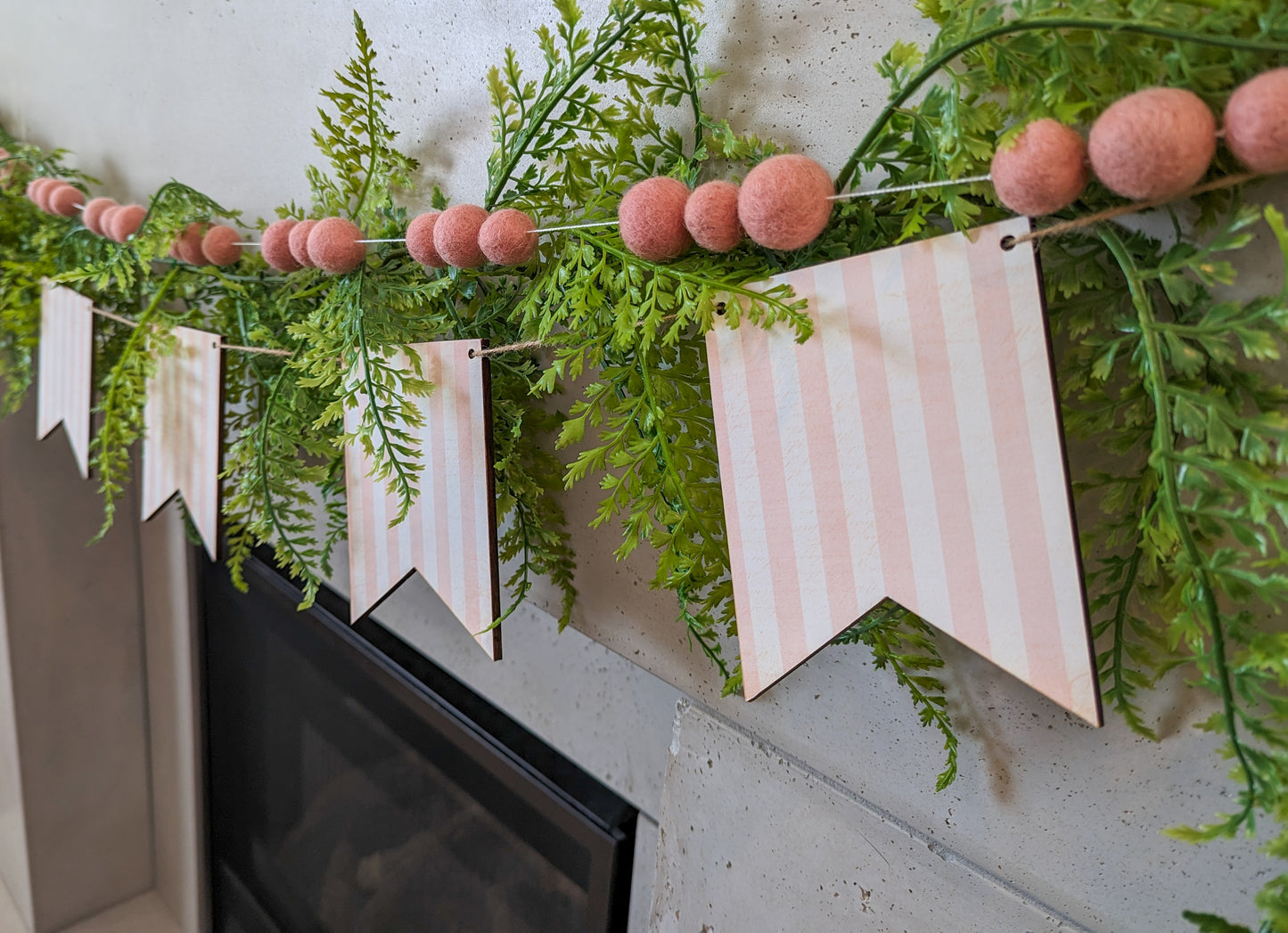 Pink Stripe Wooden Pennant Garland