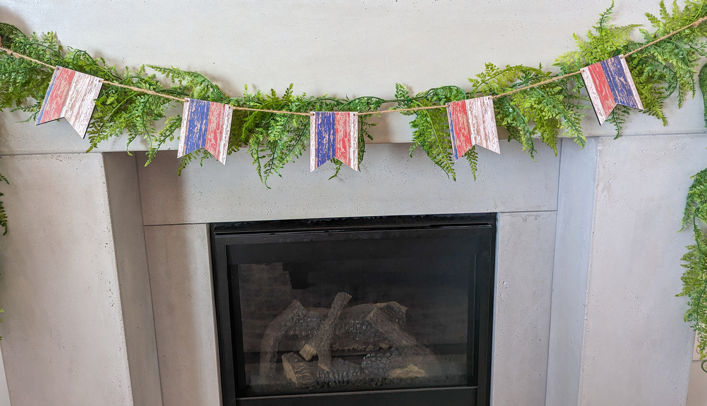 Rustic Patriotic Wooden Pennant Garland