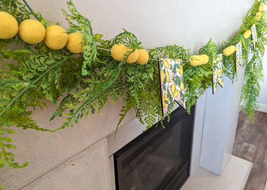 Lemon Wooden Pennant And Felt Ball Garland