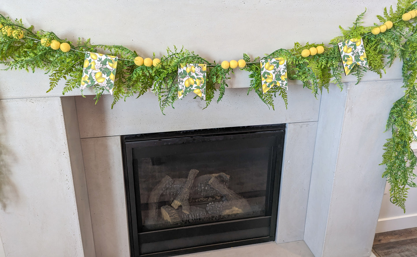 Lemon Wooden Pennant And Felt Ball Garland