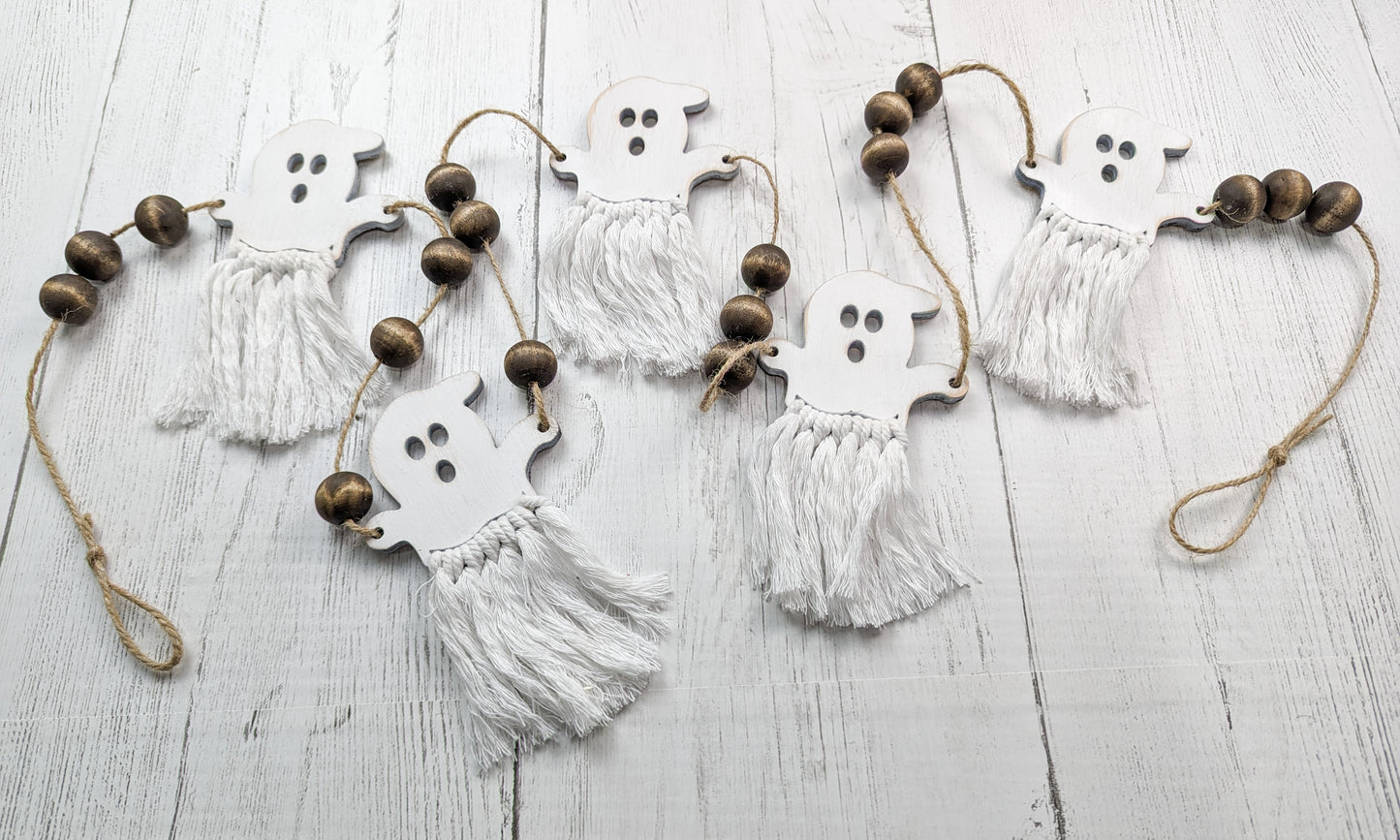 Ghost With Macrame Skirt Wooden Garland Or Unfinished Craft Kit