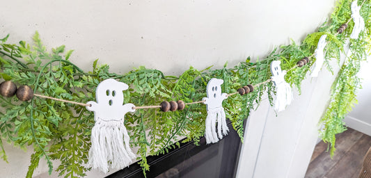 Ghost With Macrame Skirt Wooden Garland Or Unfinished Craft Kit