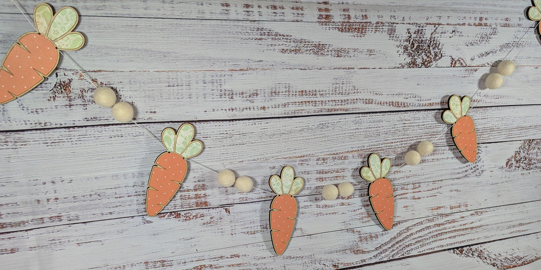 Carrot Wooden Felt Ball Easter Scrapbook Paper Garland