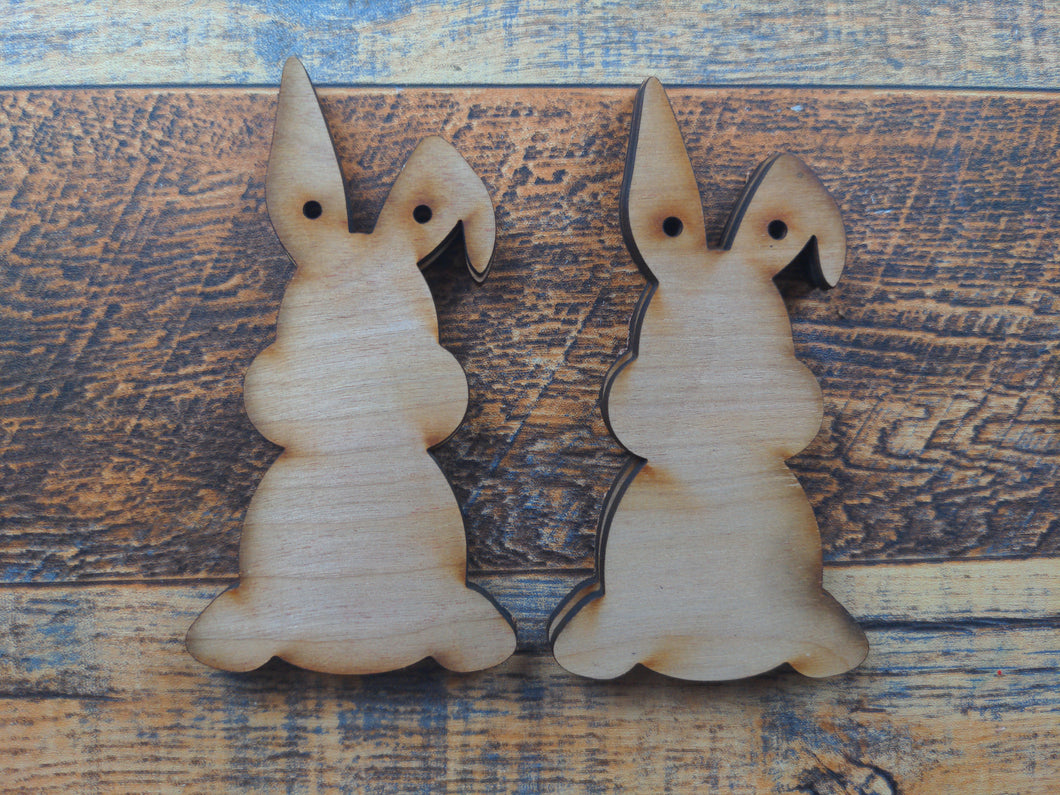 Unfinished Small Wooden Bunny for Garland with 2 Holes