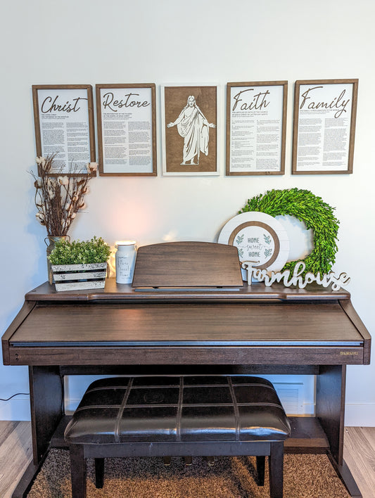 The Living Christ, The Family: A Proclamation to the World, The Articles of Faith, and The Restoration | LDS Proclamations Modern Wall Decor Signs