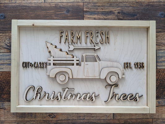 Farm Fresh Christmas Trees Sign with Old Truck