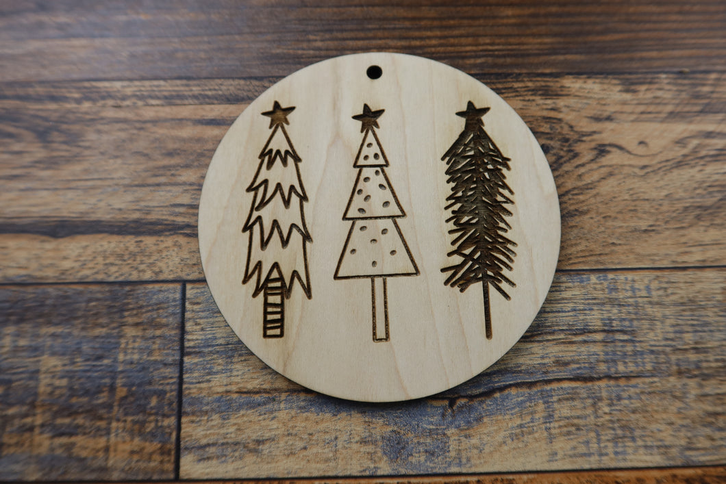 Farmhouse Engraved Christmas Trees Ornament