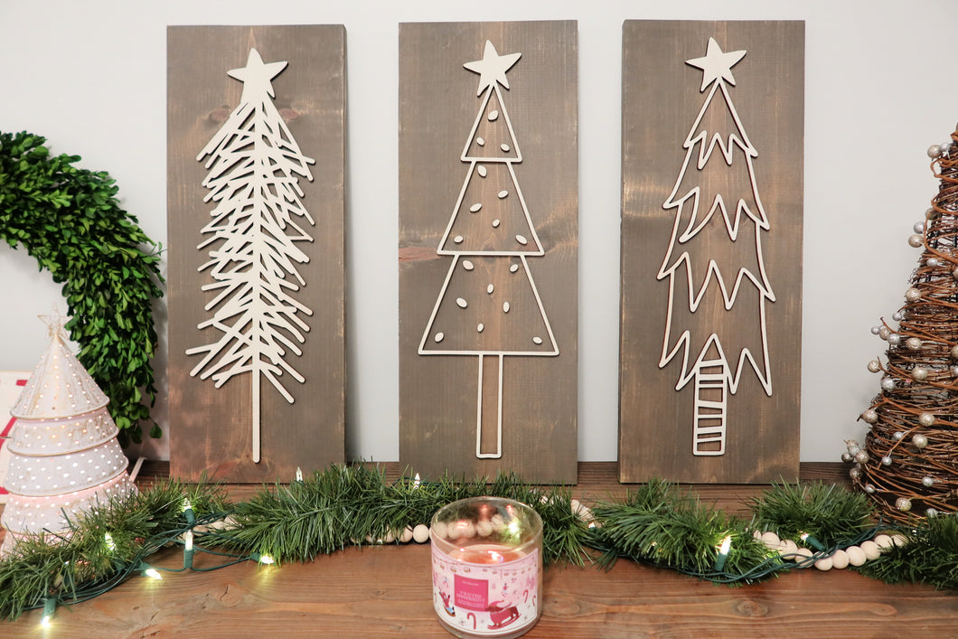Rustic Farmhouse Christmas Trees Signs (Set of 3)